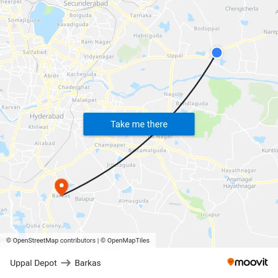 Uppal Depot to Barkas map