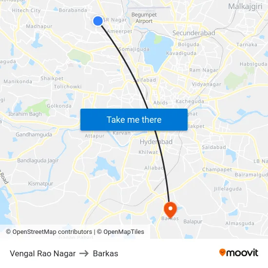 Vengal Rao Nagar to Barkas map