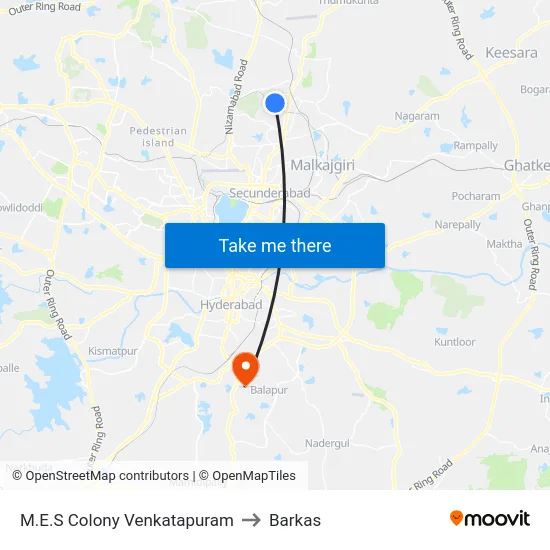 M.E.S Colony Venkatapuram to Barkas map