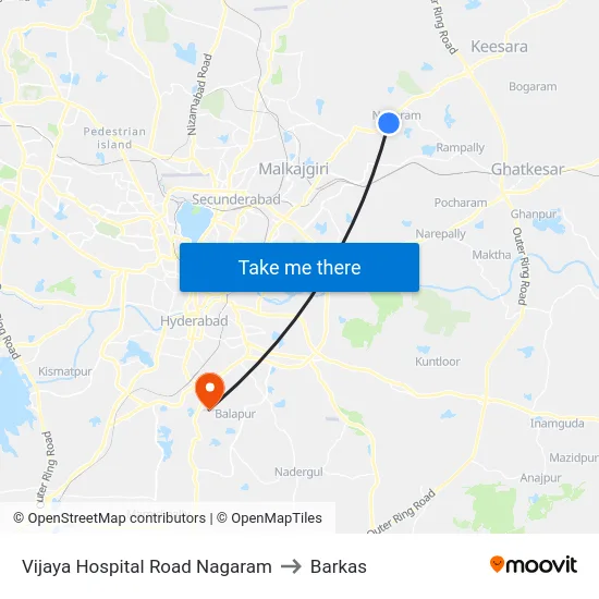 Vijaya Hospital Road Nagaram to Barkas map