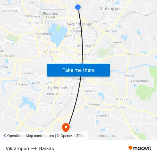 Vikrampuri to Barkas map