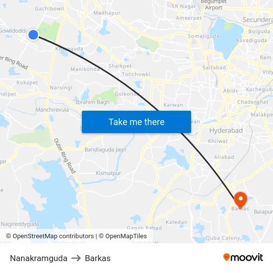 Nanakramguda to Barkas map