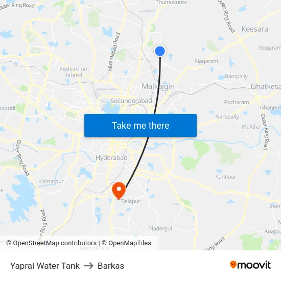 Yapral Water Tank to Barkas map