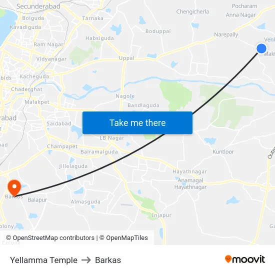 Yellamma Temple to Barkas map