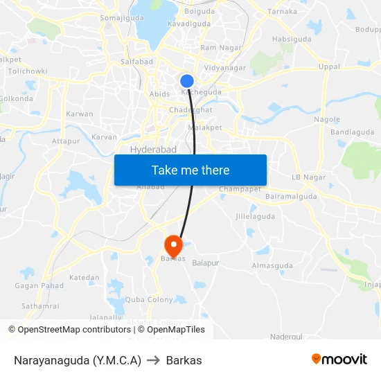 Narayanaguda (Y.M.C.A) to Barkas map