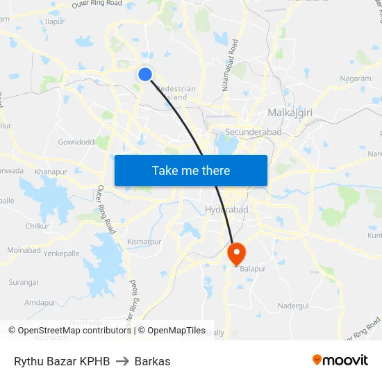Rythu Bazar KPHB to Barkas map