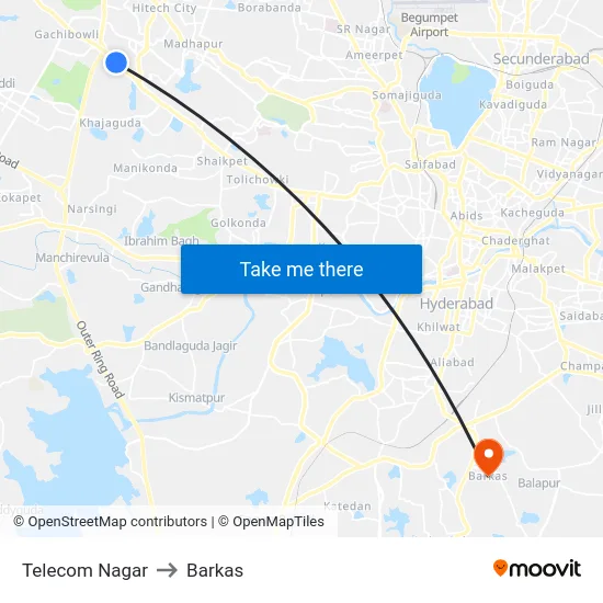 Telecom Nagar to Barkas map