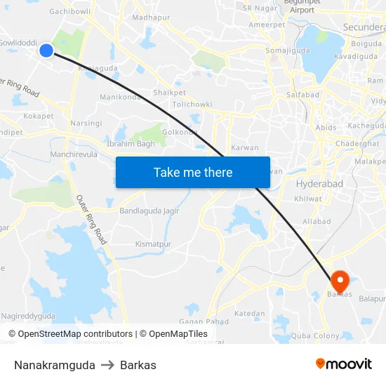 Nanakramguda to Barkas map