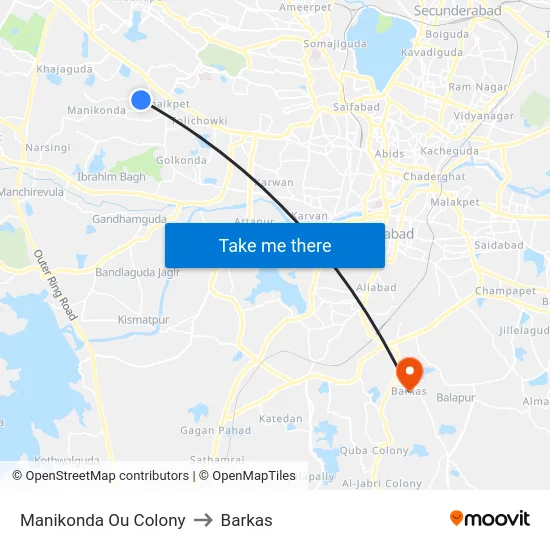 Manikonda Ou Colony to Barkas map