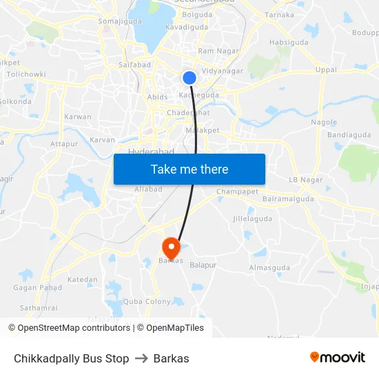 Chikkadpally Bus Stop to Barkas map