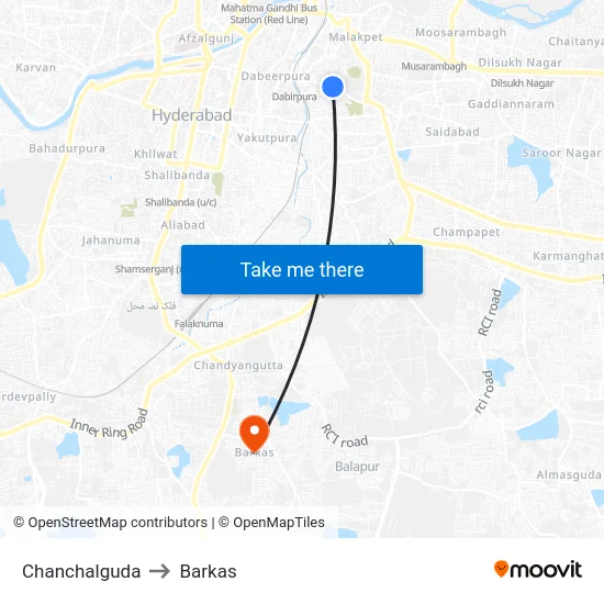 Chanchalguda to Barkas map