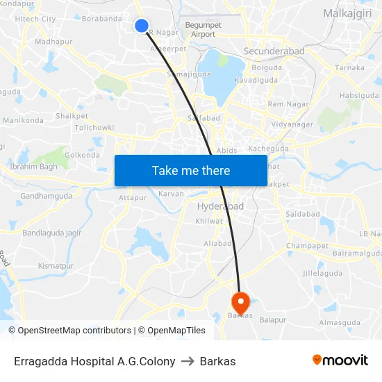 Erragadda Hospital A.G.Colony to Barkas map