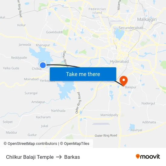 Chilkur Balaji Temple to Barkas map