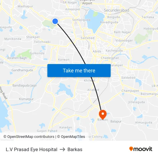L.V Prasad Eye Hospital to Barkas map