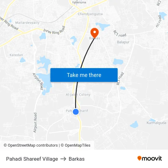 Pahadi Shareef Village to Barkas map