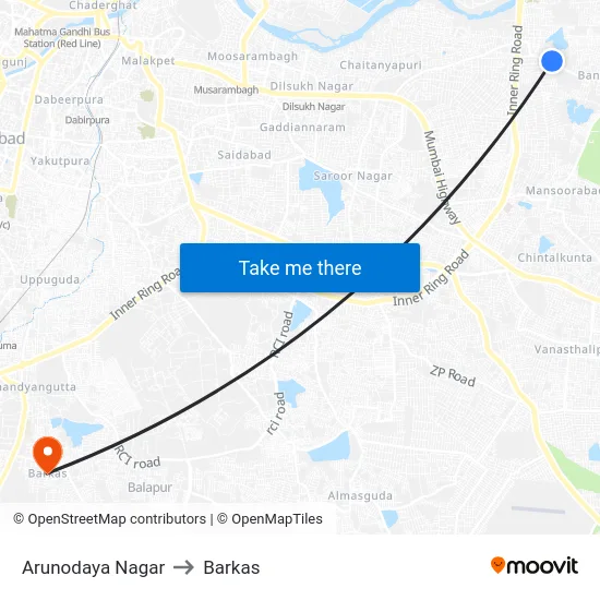 Arunodaya Nagar to Barkas map