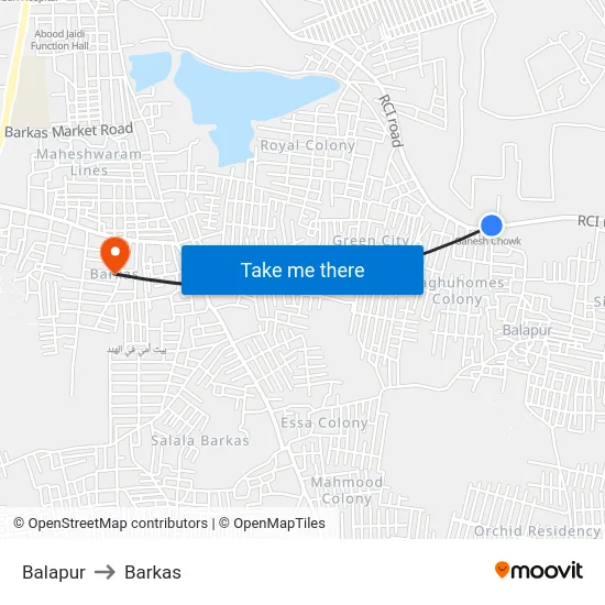 Balapur to Barkas map