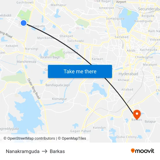 Nanakramguda to Barkas map