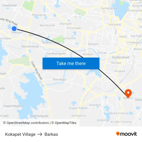 Kokapet Village to Barkas map