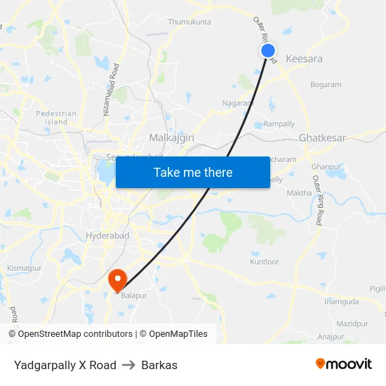 Yadgarpally X Road to Barkas map