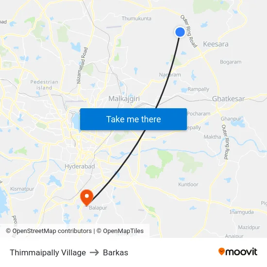 Thimmaipally Village to Barkas map