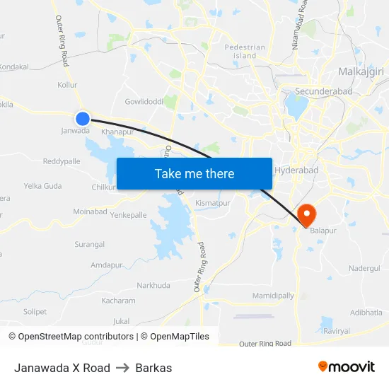 Janawada X Road to Barkas map