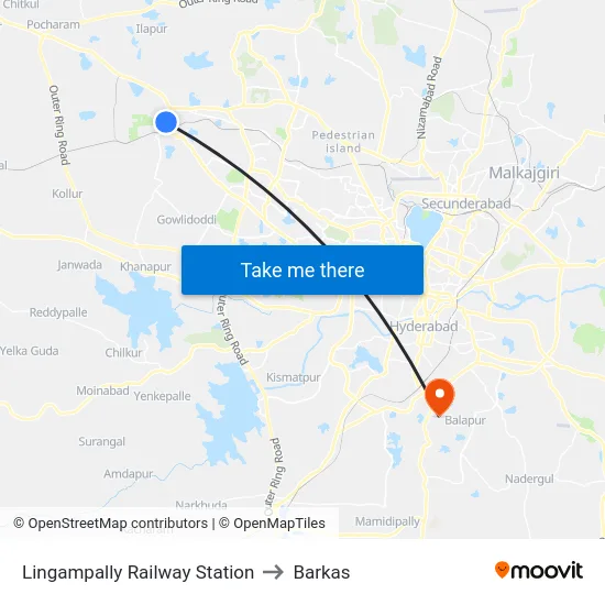 Lingampally Railway Station to Barkas map