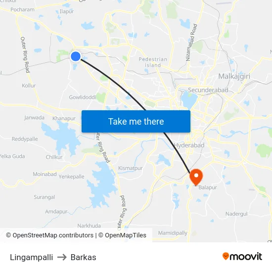 Lingampalli to Barkas map