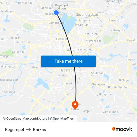 Begumpet to Barkas map