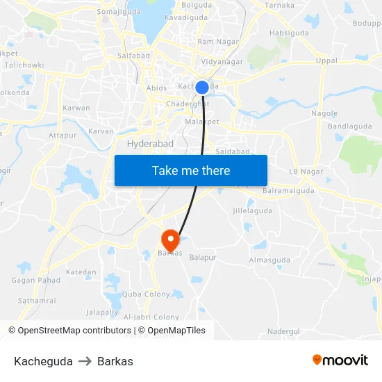 Kacheguda to Barkas map