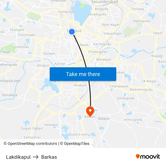 Lakdikapul to Barkas map