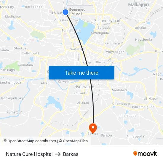 Nature Cure Hospital to Barkas map