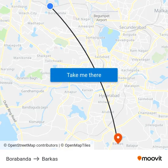 Borabanda to Barkas map