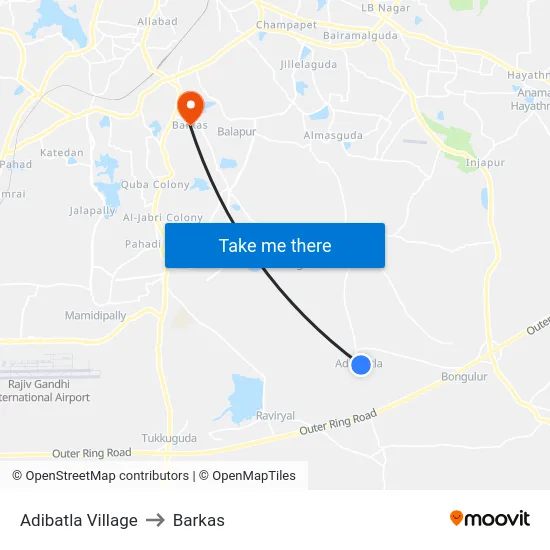 Adibatla Village to Barkas map