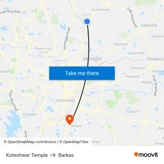 Koteshwar Temple to Barkas map