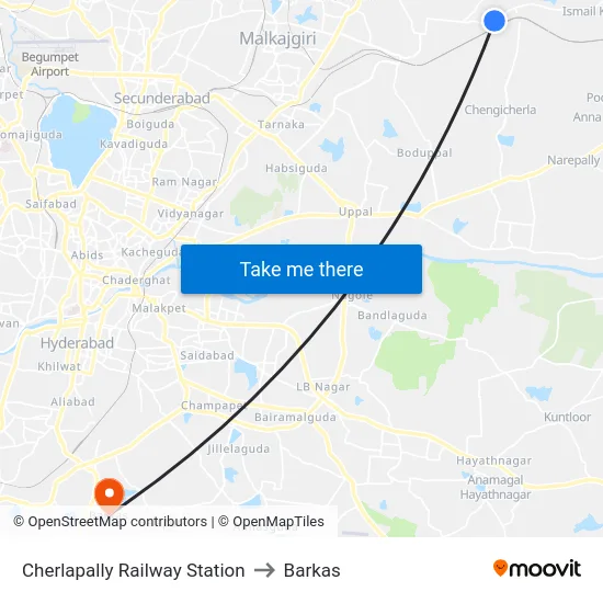 Cherlapally Railway Station to Barkas map