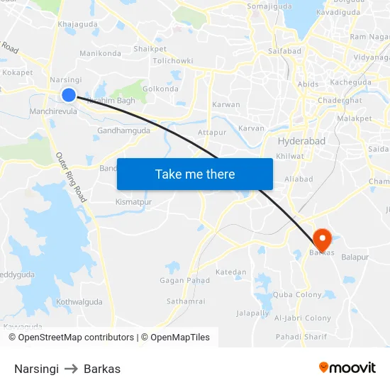 Narsingi to Barkas map
