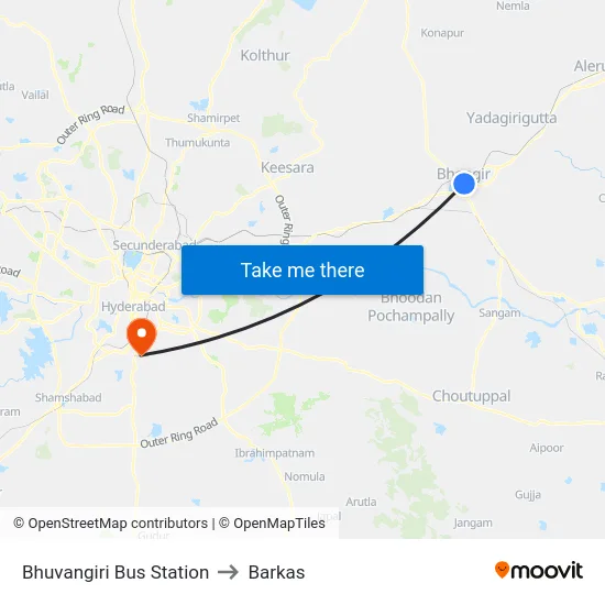 Bhuvangiri Bus Station to Barkas map