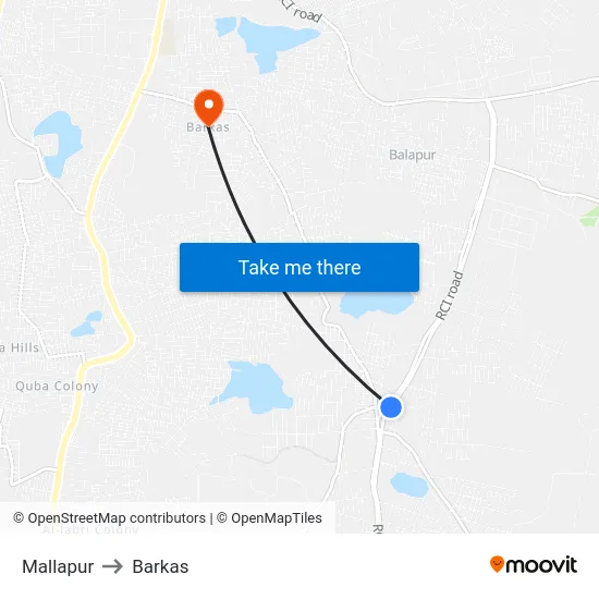 Mallapur to Barkas map