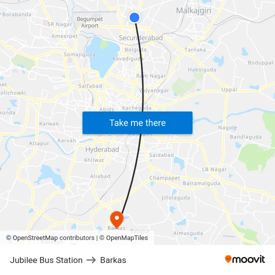 Jubilee Bus Station to Barkas map