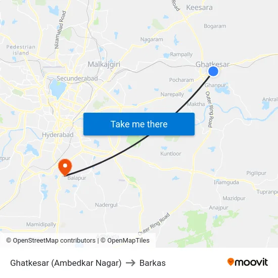 Ghatkesar (Ambedkar Nagar) to Barkas map