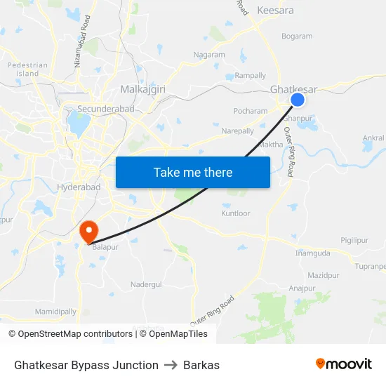 Ghatkesar Bypass Junction to Barkas map