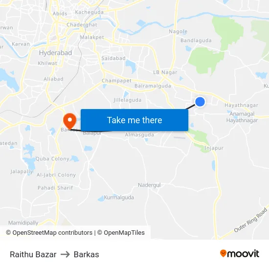 Raithu Bazar to Barkas map