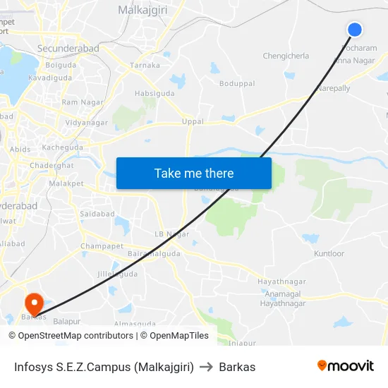 Infosys S.E.Z.Campus (Malkajgiri) to Barkas map