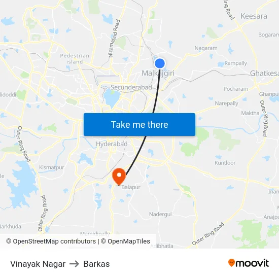 Vinayak Nagar to Barkas map