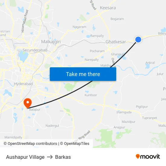 Aushapur Village to Barkas map