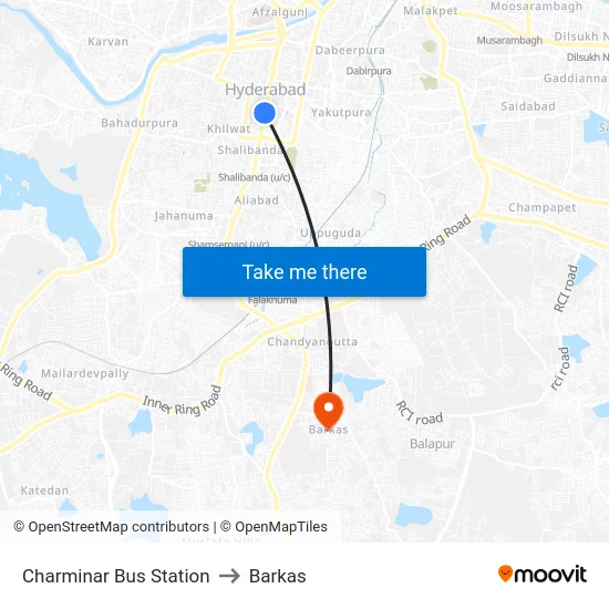 Charminar Bus Station to Barkas map