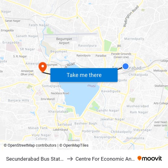 Secunderabad Bus Station (Gurudwara) to Centre For Economic And Social Studies map