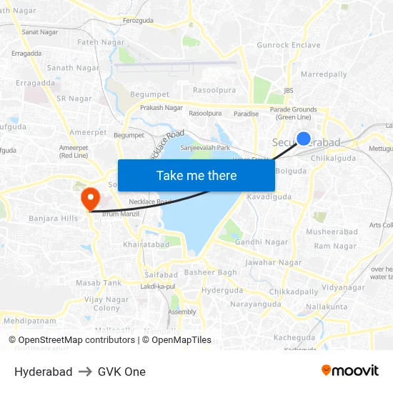 Hyderabad to GVK One map