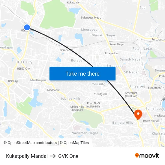 Kukatpally Mandal to GVK One map